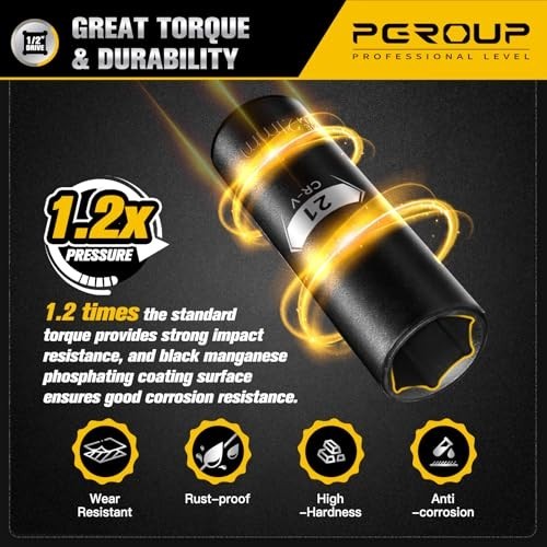 45PCS 1/2″ Drive Metric Impact Socket Set, Deep & Shallow Sockets, 9-32mm, Chrom