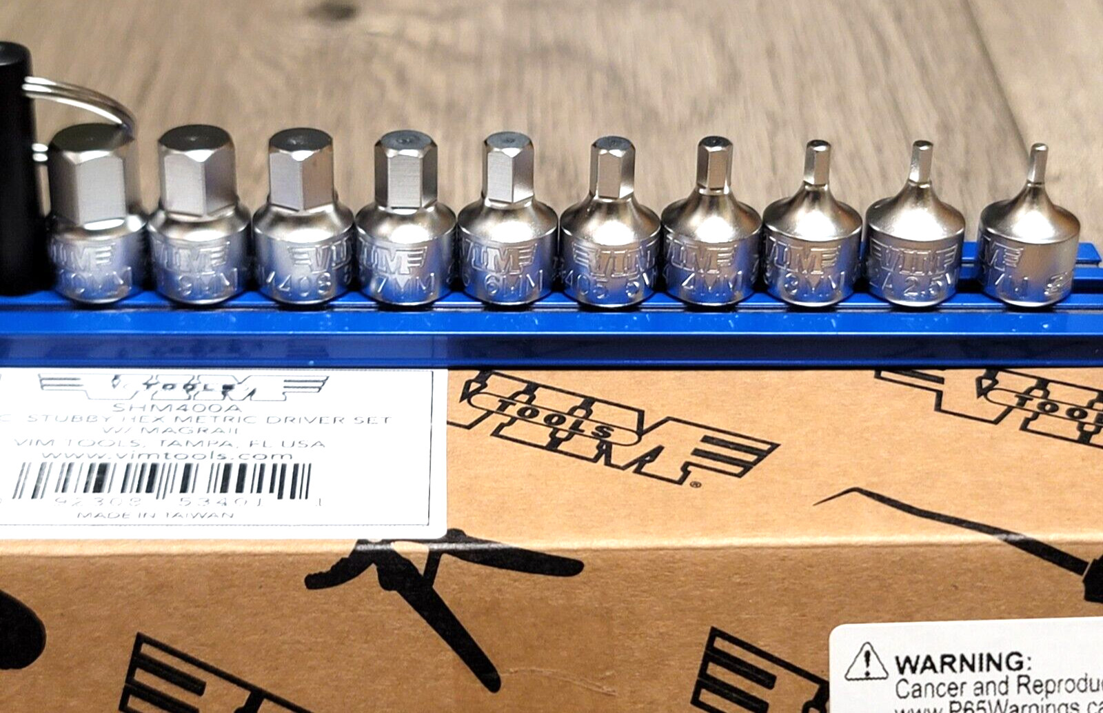 VIM 10pc 1/4 dr Metric Stubby Hex Bit Driver Socket Set w/Magrail 2-10mm SHM400A