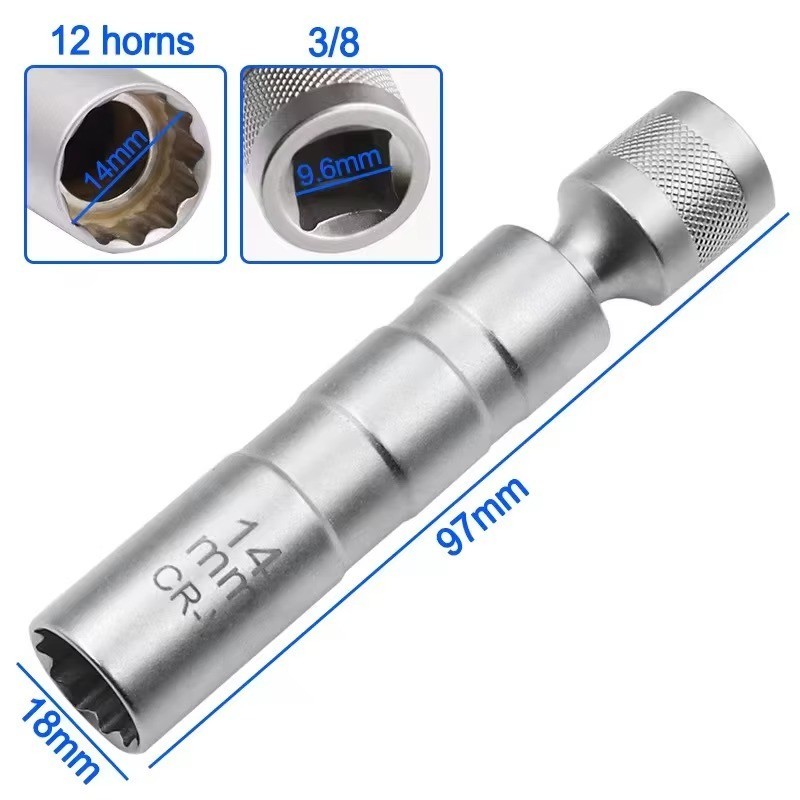 14mm & 16mm Thin Wall Magnetic Swivel Spark Plug Socket 12-Point Removal Tool