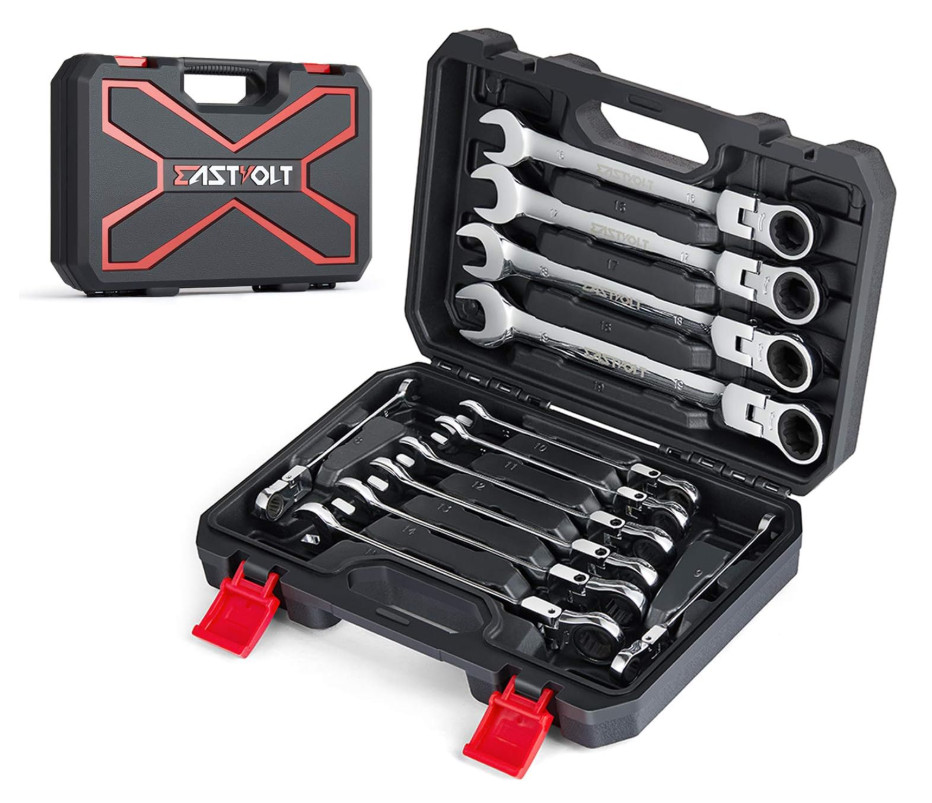 Metric Ratchet Wrench Set, 12PCS, 8-19mm, Combination Ended Spanner with Toolbox