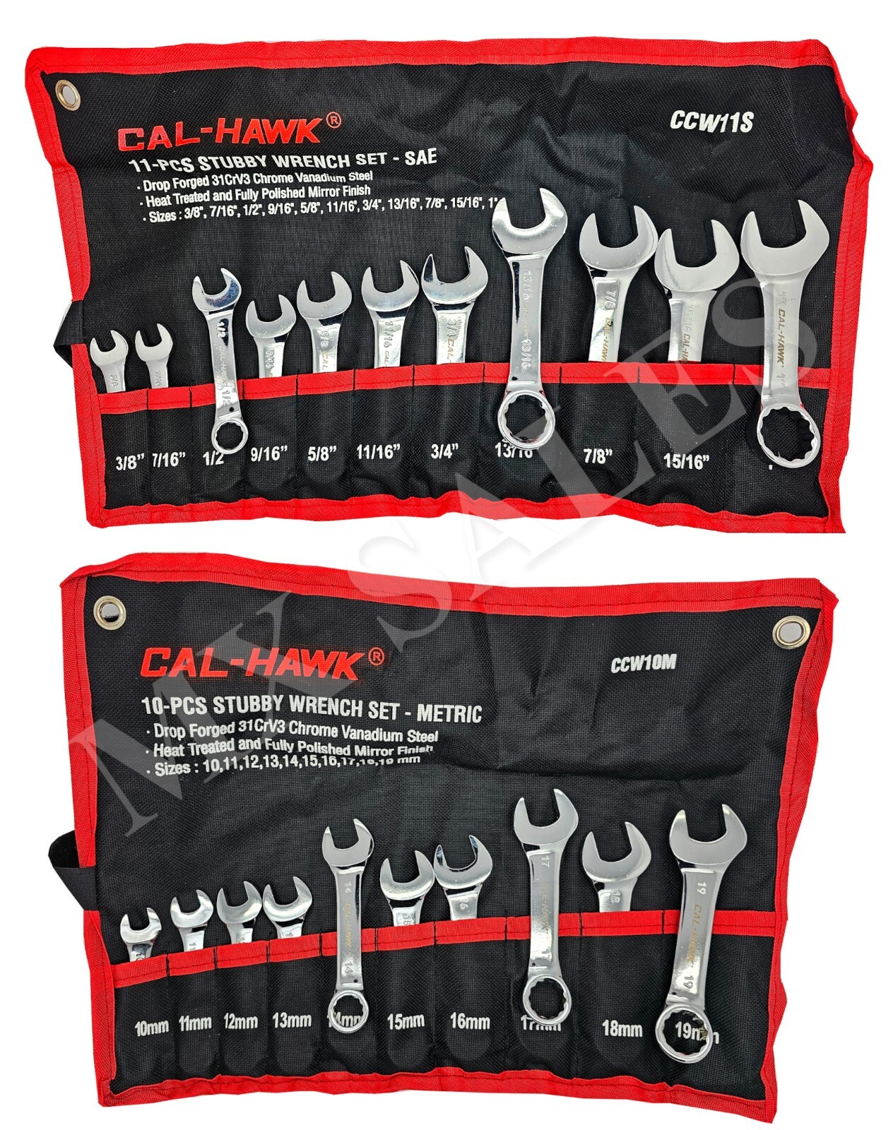 21 pc Stubby Combination Wrench SET CR-V 12 POINT METRIC & SAE