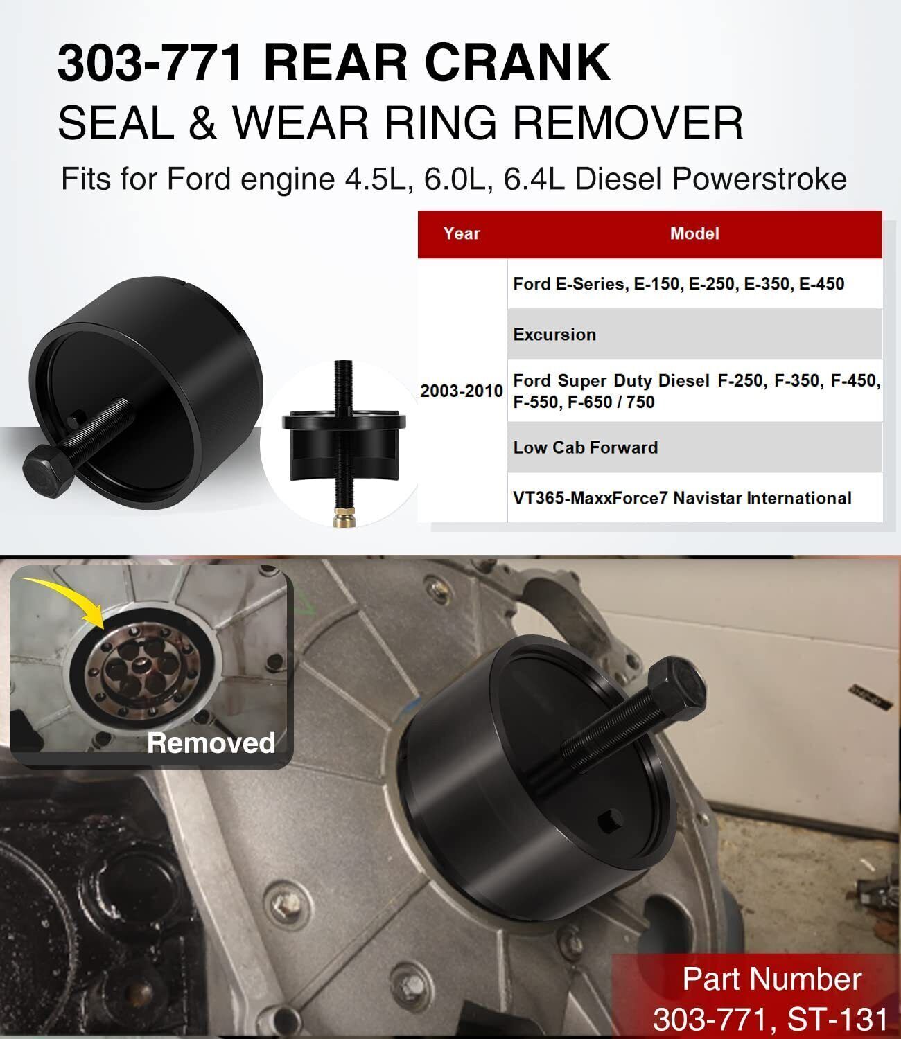 4.5L 6.0L 6.4L 6.7L Powerstroke Rear Crankshaft Seal Wear Ring Remover For Ford