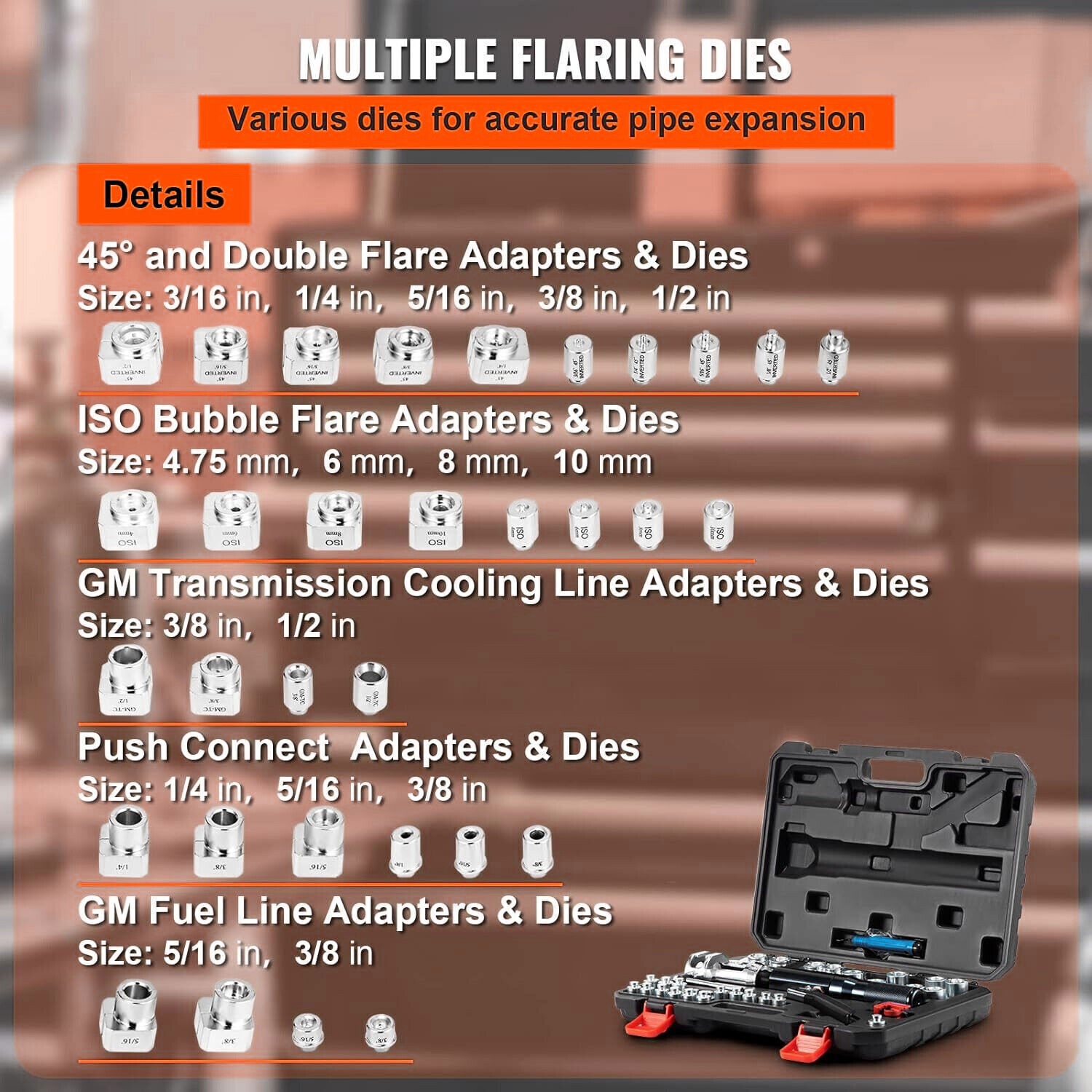 Hydraulic Brake Line Flaring Tool Kits, 45° Double Flaring Toolsfor 3/16″-1/2″