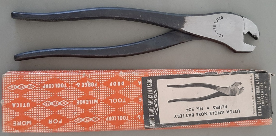 NOS Vintage Utica Tools 524 Angle Nose Battery Terminal Pliers Made in USA 3B
