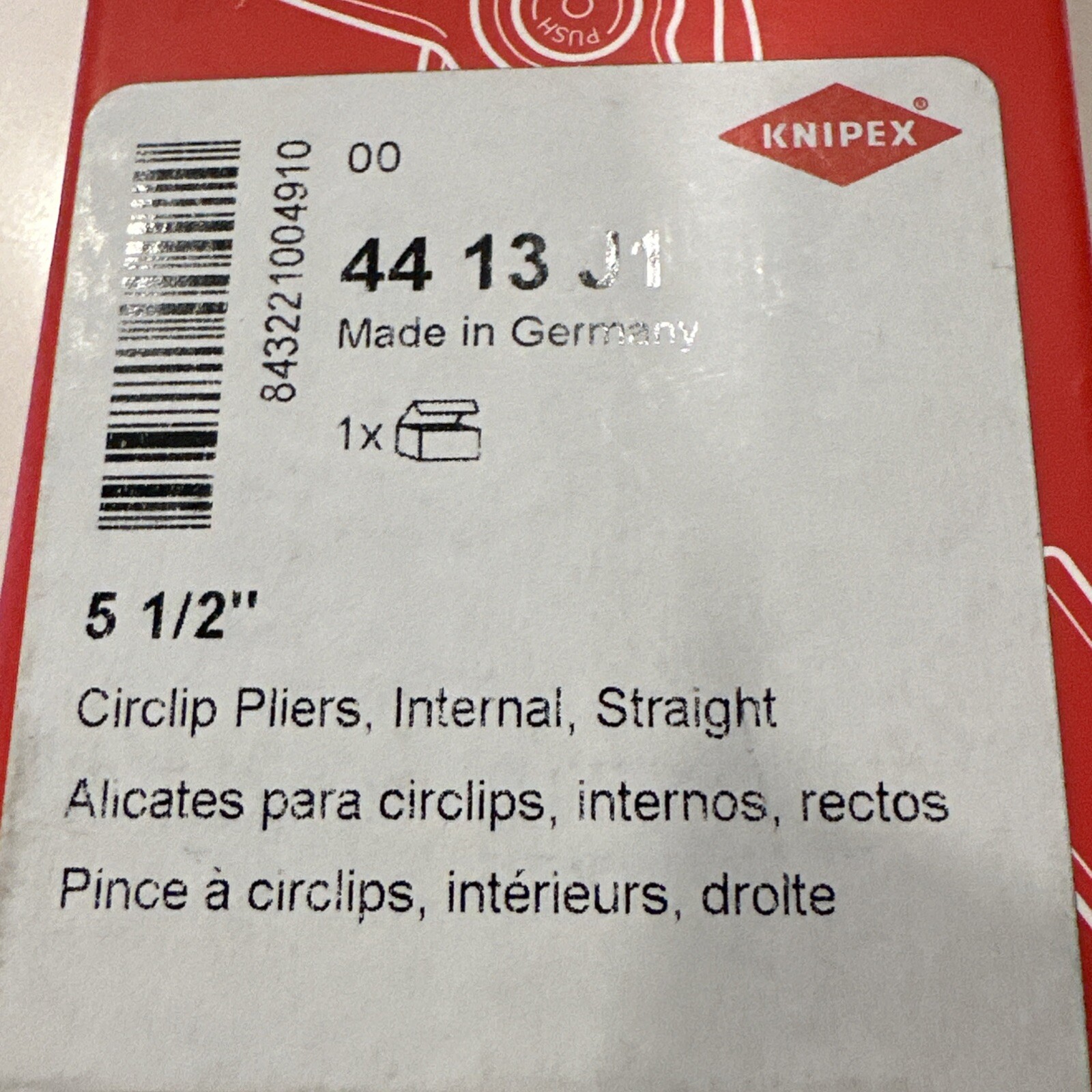 Knipex Circlip Pliers Internal Straight, 15/32″-1″ Bore Dia, Chrome No. 4413J1