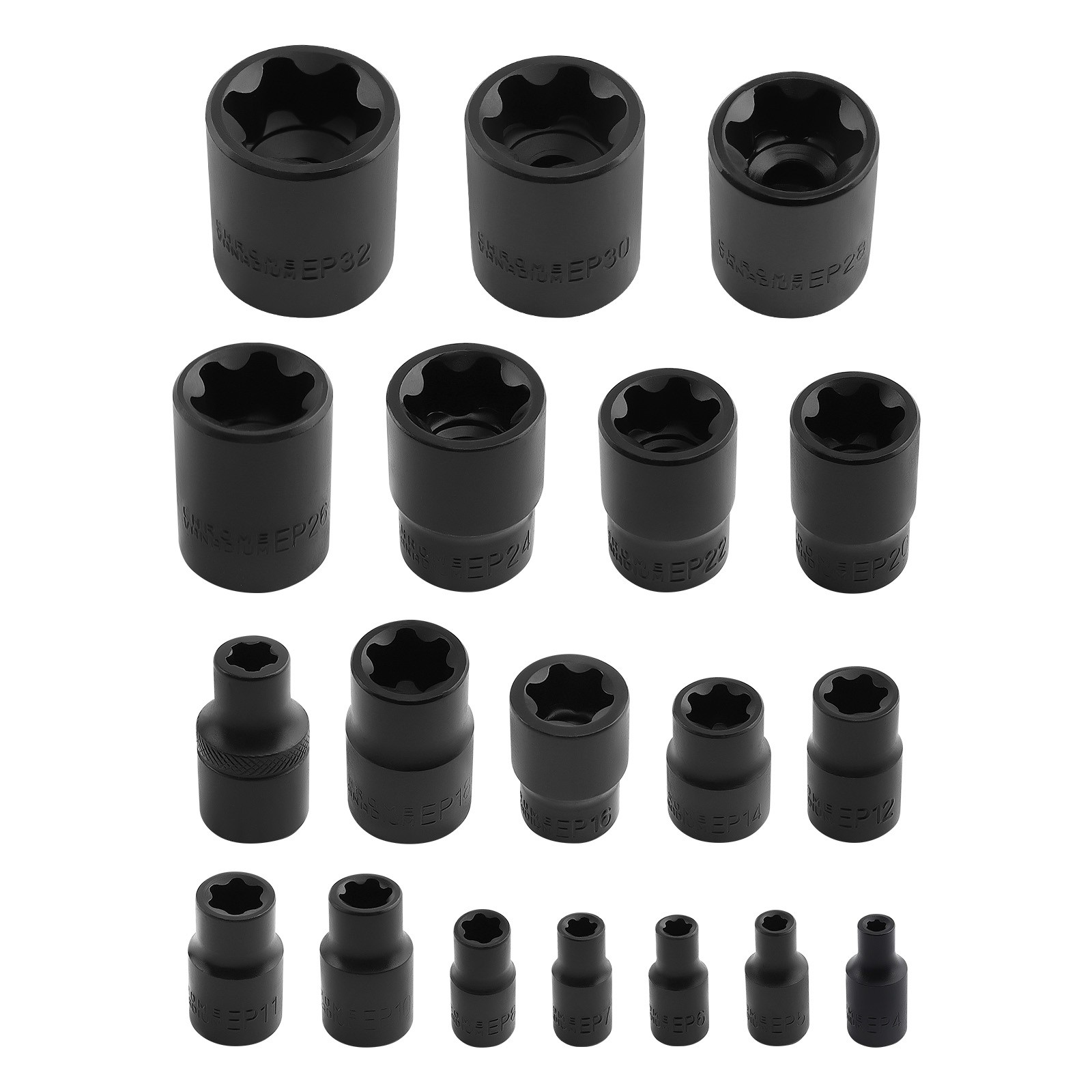 19pcs Black External Plus Socket Set EP4 EP5 EP6 EP7 EP8 EP10 EP11 EP12 EP14