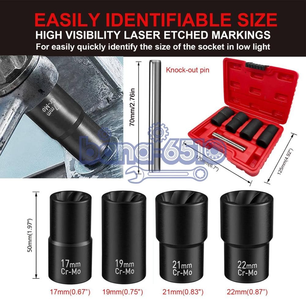 5Pcs Twist Socket 1/2” Drive For Wheel Lug Nut Damaged Removal and Extractor US
