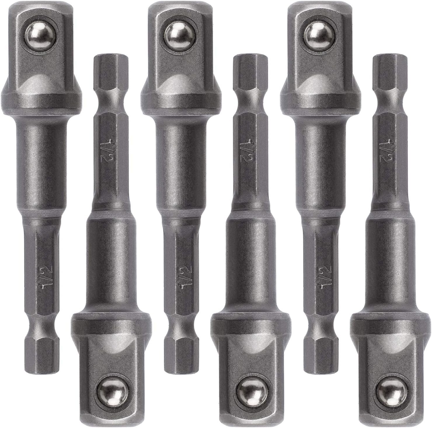 6 Pack Impact Driver Socket Adapter Set – 1/2 Inch Square & 1/4 Inch Hex