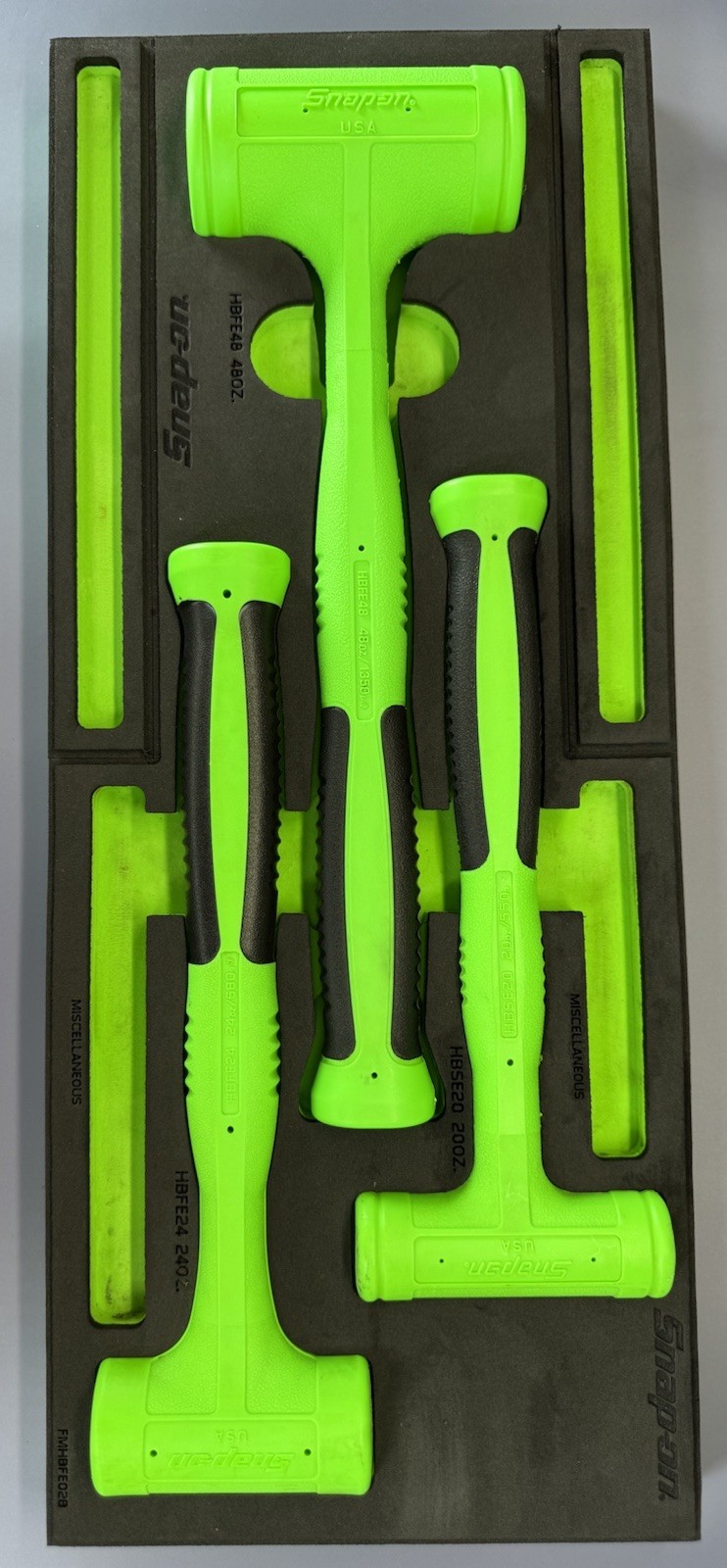 Snap-on HBFE6FG 16 20 24 32 48 56 oz 6-pc Green Dead Blow Hammer Foam Set