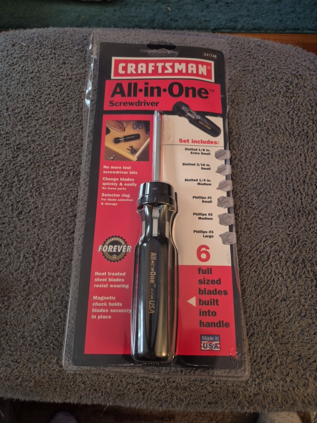 Vintage Craftsman All-in-One Screwdriver 41748 with 3 Phillips and 3 Flat Bits