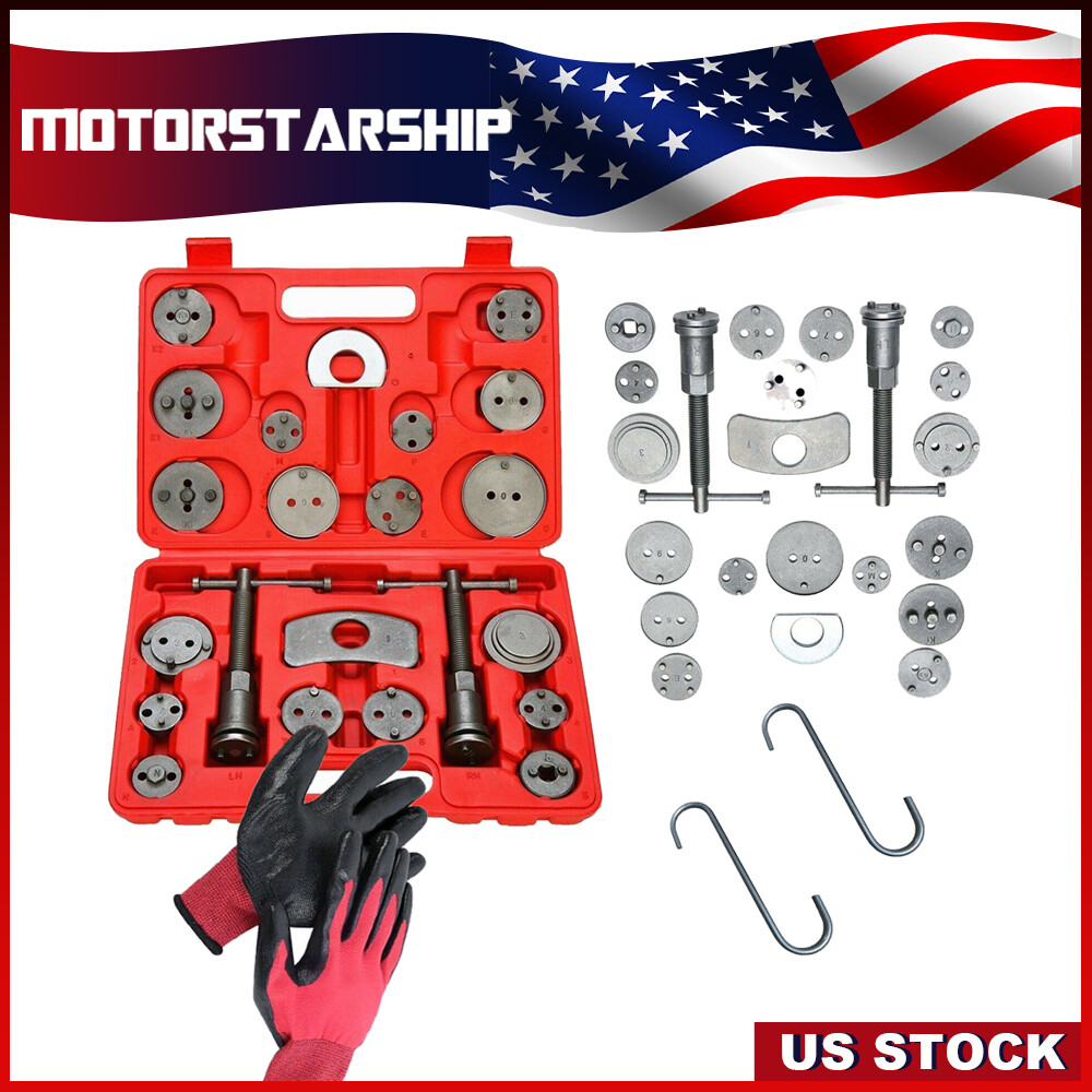Set 27pcs Universal Disc Brake Caliper Piston Wind Rewind Tool Hooks Gloves Case