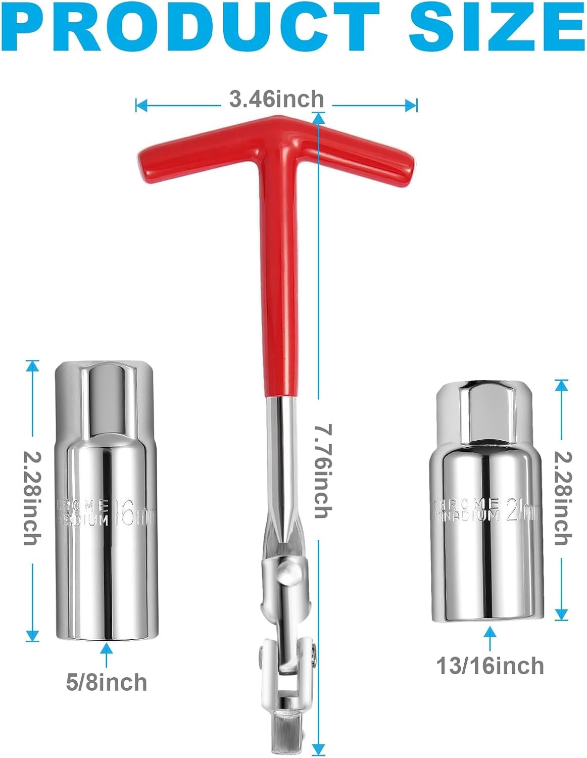 3Pcs Spark Plug Socket Wrench Set T-Handle, Universal 5/8″ & 13/16″ Red