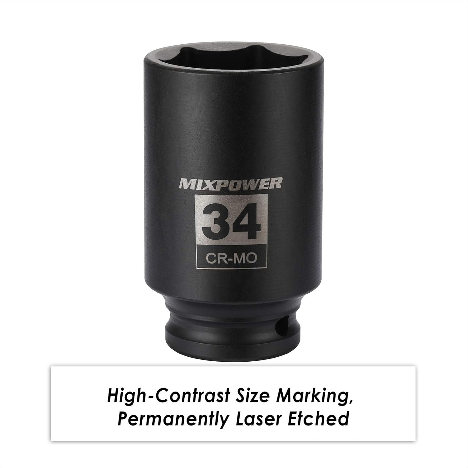 1/2″ Drive Deep Impact Socket, CR-MO, 34 mm, METRIC, 6 Point, Axle Nut Impact…