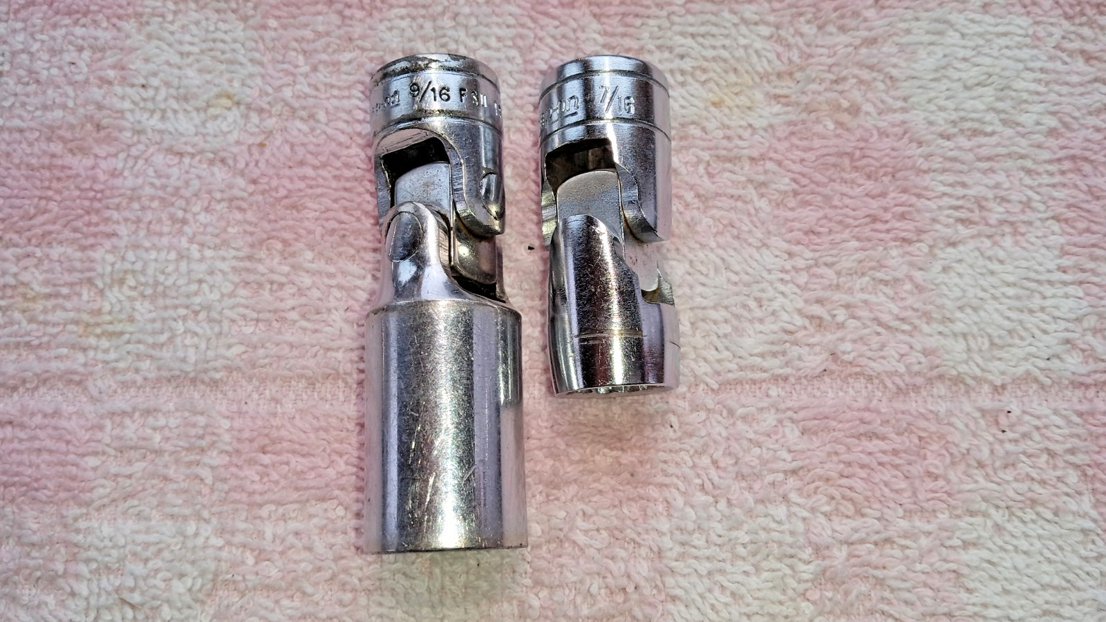 SNAP-ON SWIVEL SOCKETS PAIR 7/16 and 9/16 BOTH 3/8dr USED W WEAR SEE DESC snap