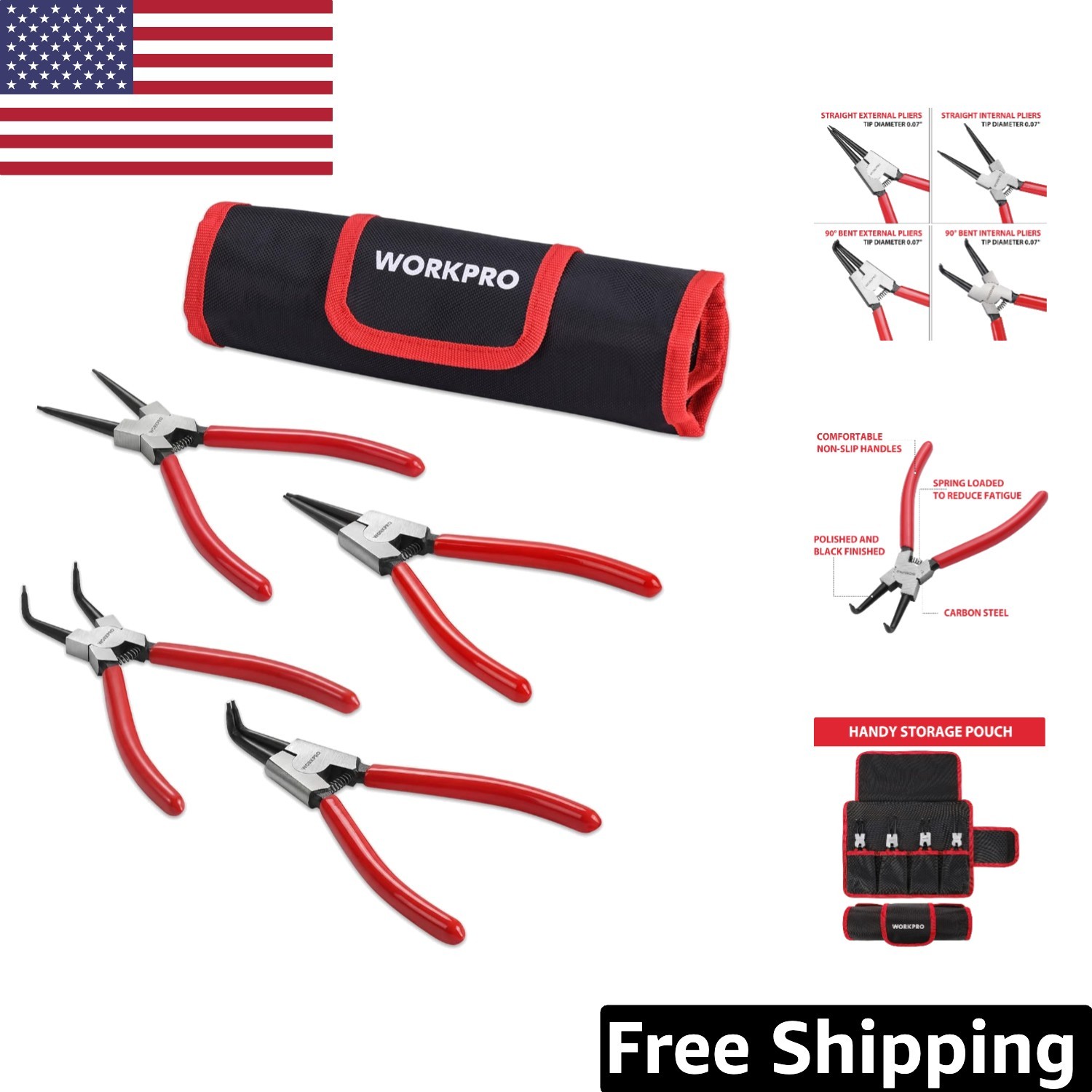 Professional 7-Inch Circlip Pliers Set with Non-Slip Grip & Storage Pouch
