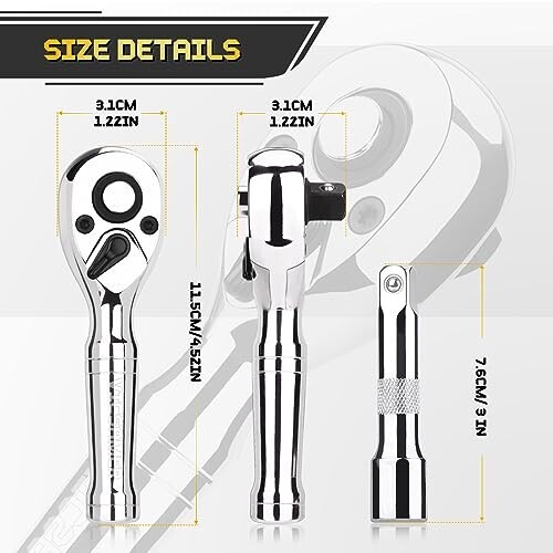 Stubby Ratchet Set 72-Tooth 3/8 Drive Ratchet Handle, Extension Bars Reversible