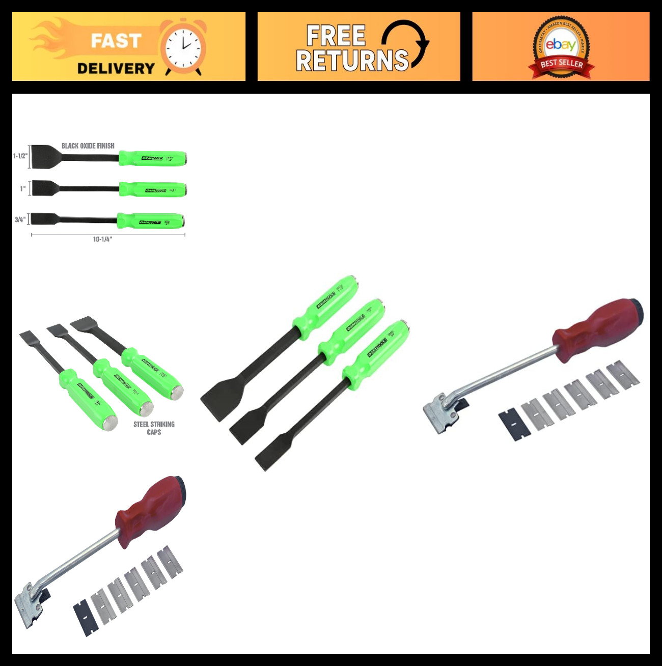 3-Piece Automotive Gasket Scraper Set & Razor Blade Scraper Tool for Mechanics