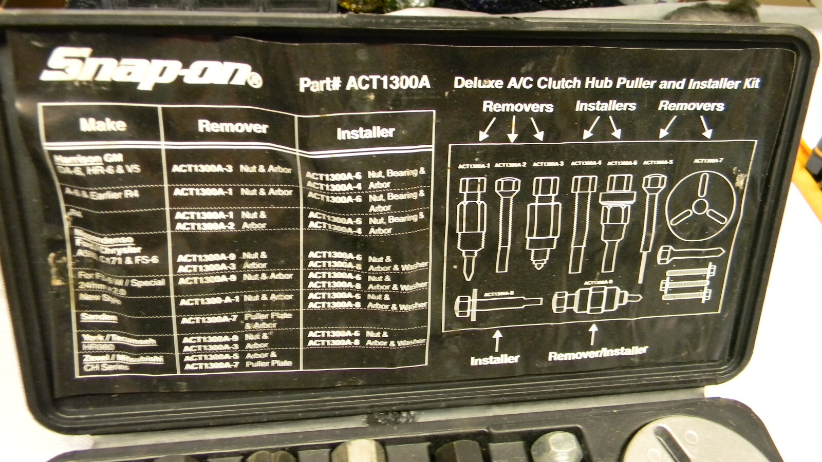 SNAP-ON DELUXE A/C CLUTCH HUB PULLER AND INSTALLER KIT #ACT1300A