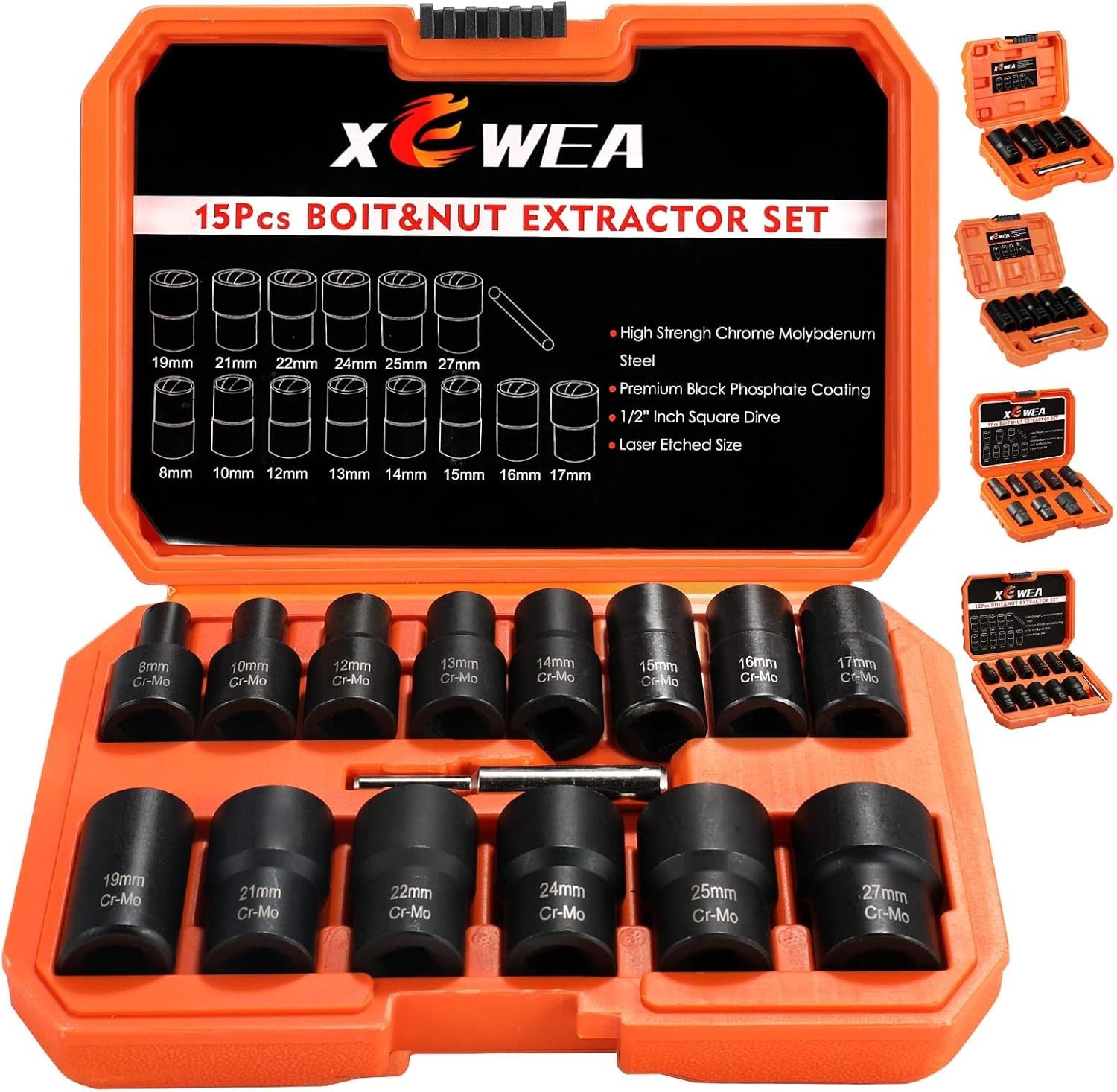15PCS 1/2″ Drive Lug Nut Removal Tools, Striped Wheel Lock Removal Kit Easy O…