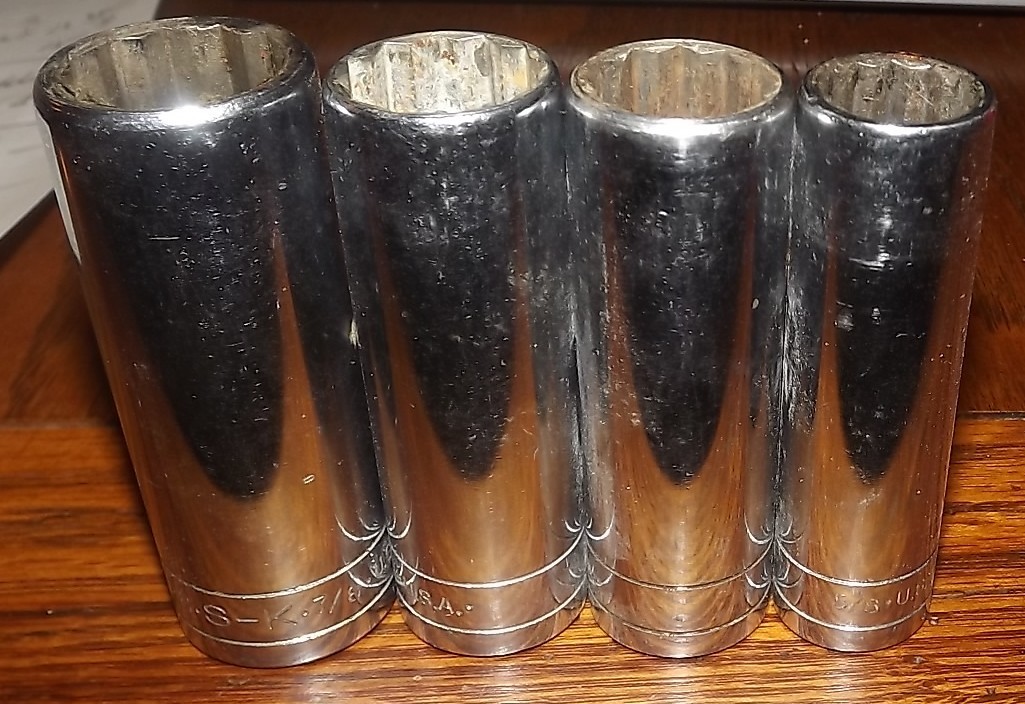 S-K 1/2″ drive Deep Well Socket lot of 4 – 7/8,13/16,3/4,5/8