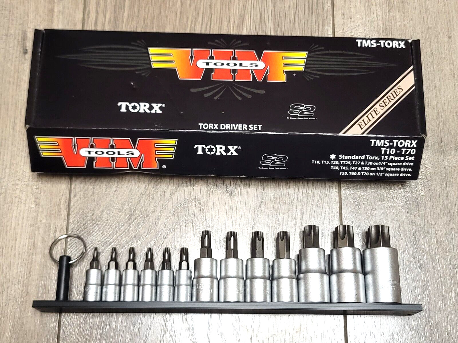 VIM 13pc Torx S2 Bit Socket Set T10 to T70 w/ Magnetic Rail #TMS-TORX