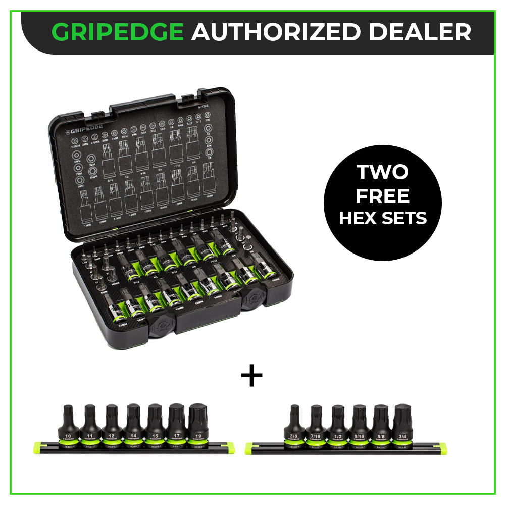 GripEdge Master RPT Hex Bit Allen Socket 38pc + Metric & SAE Hex Driver Set