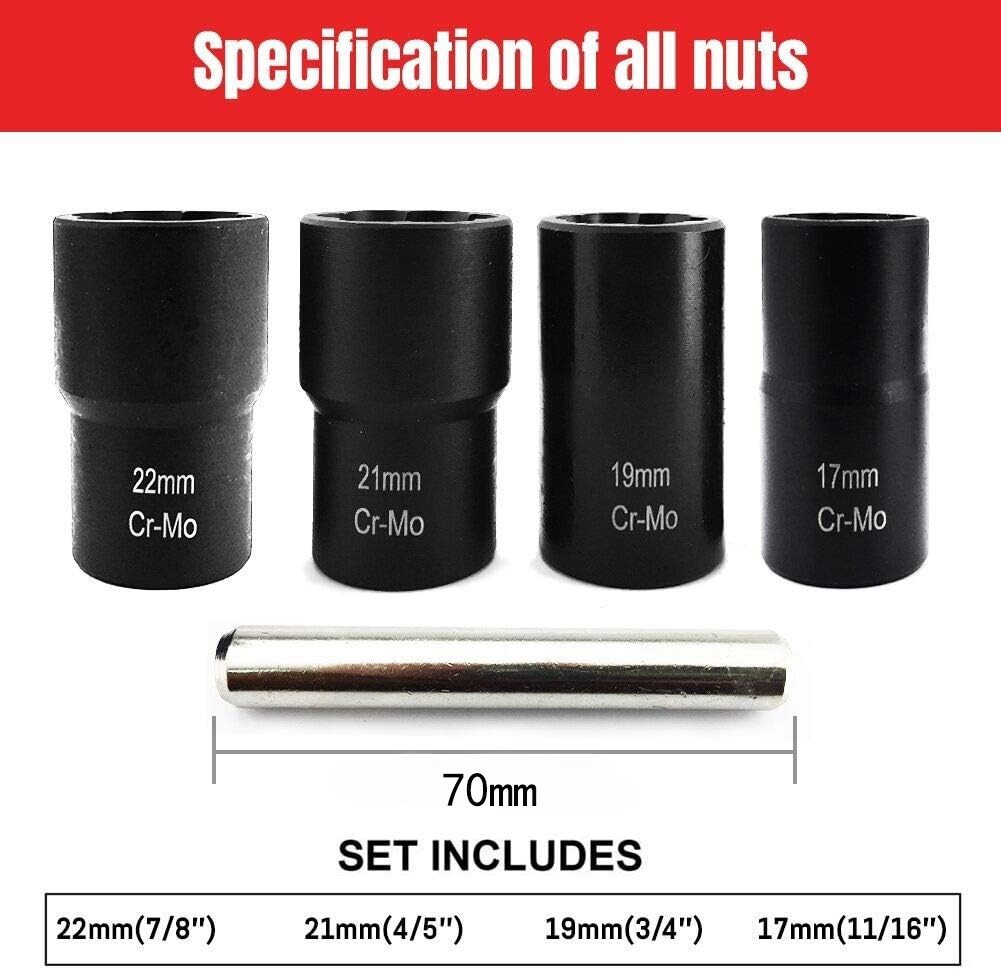 5Pcs Twist Socket 1/2in. Drive For Wheel Lug Nut Damaged Removal and Extractor