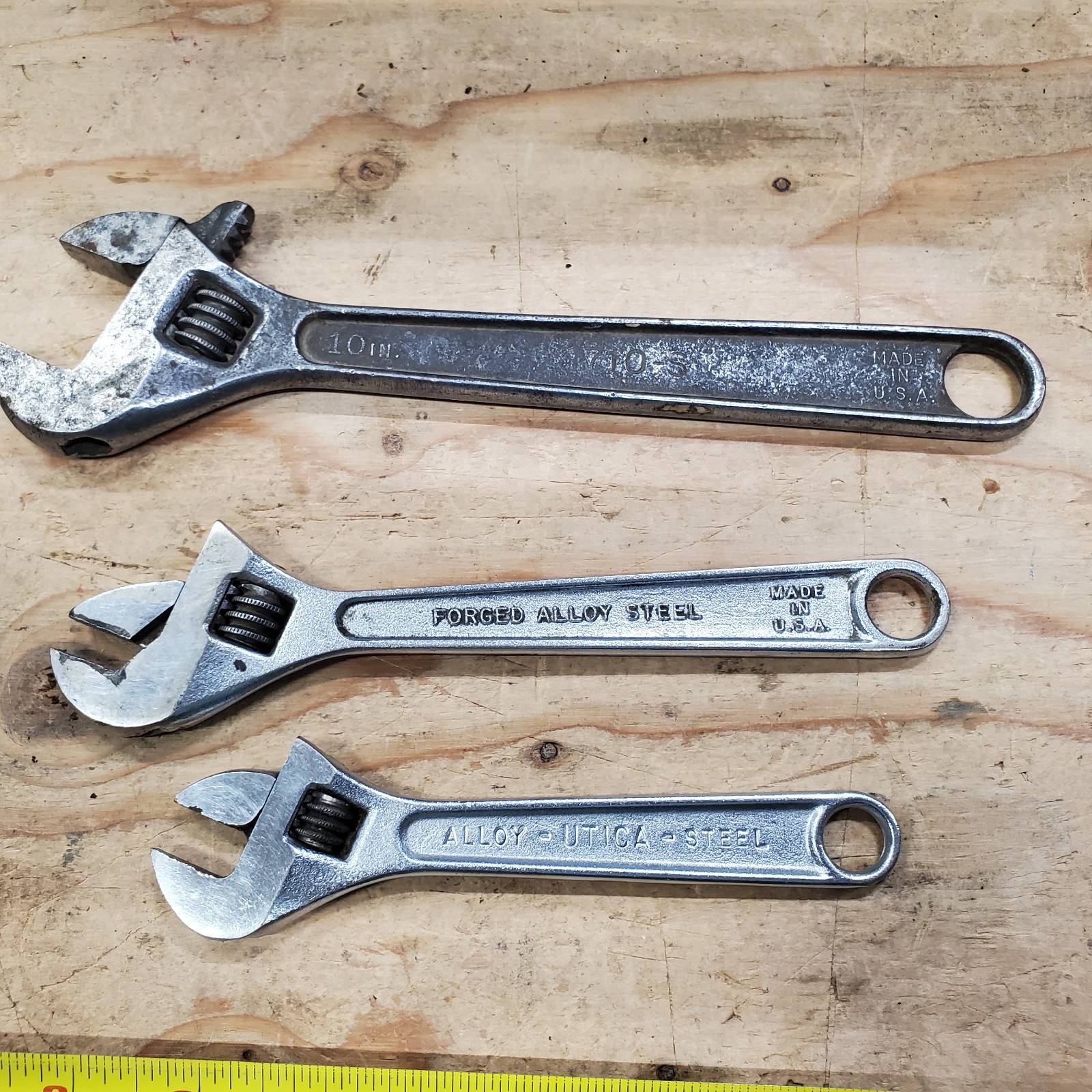 Adjustable Wrench Lot of 3, 10″ to 6″Proto, Wizard, Utica USA tools