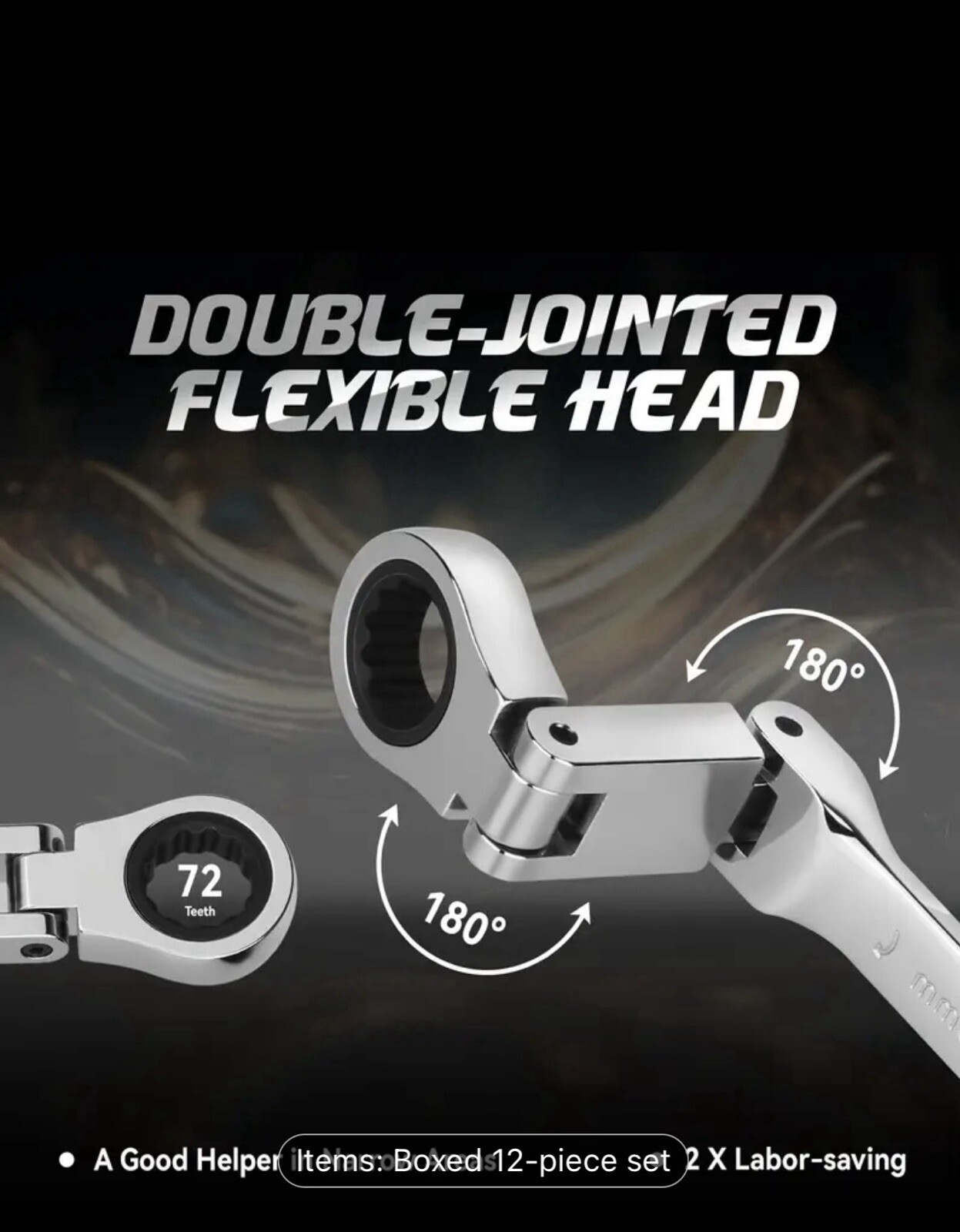 12pcFlex-Head Double Joint With Portable Box End Ratcheting Wrenches NEW 8-19mm