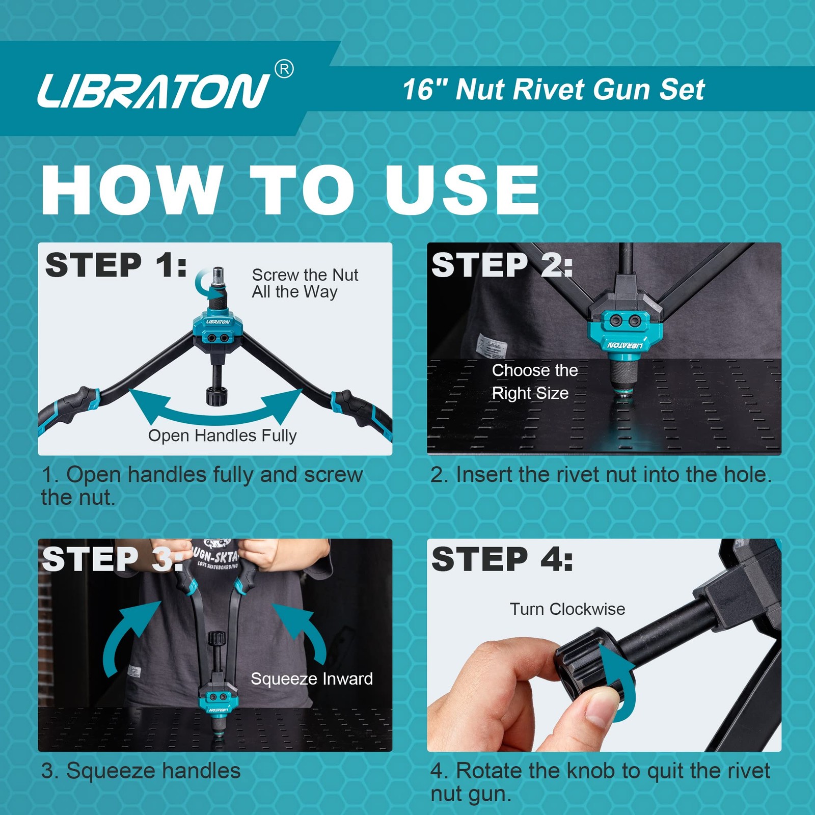 LIBRATON 16″ Rivet Nut Tool, Gun, Hand Heavy-duty Tool