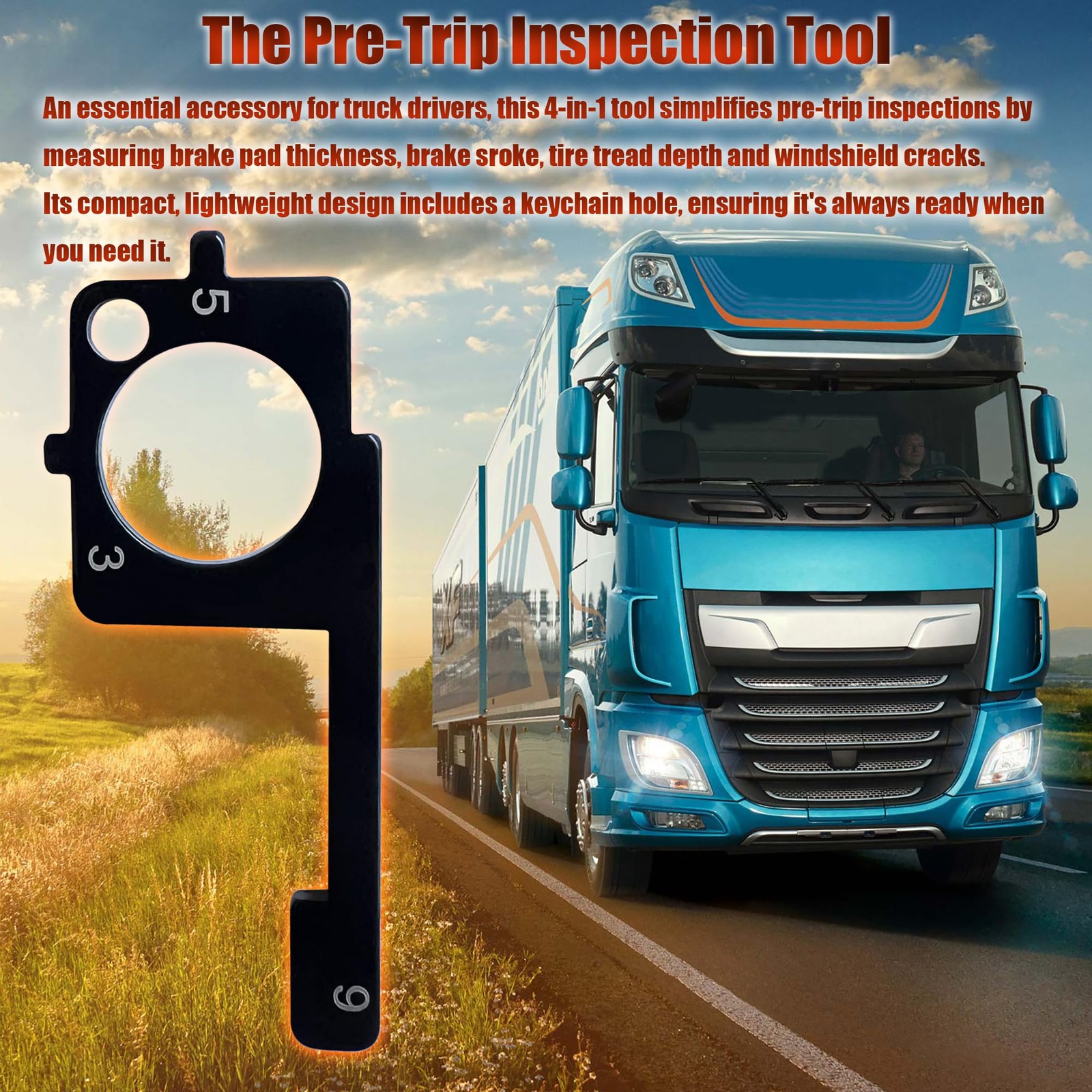 4-in-1 Truck Pre-Trip Inspection Tool for Brakes Tires & Windshield