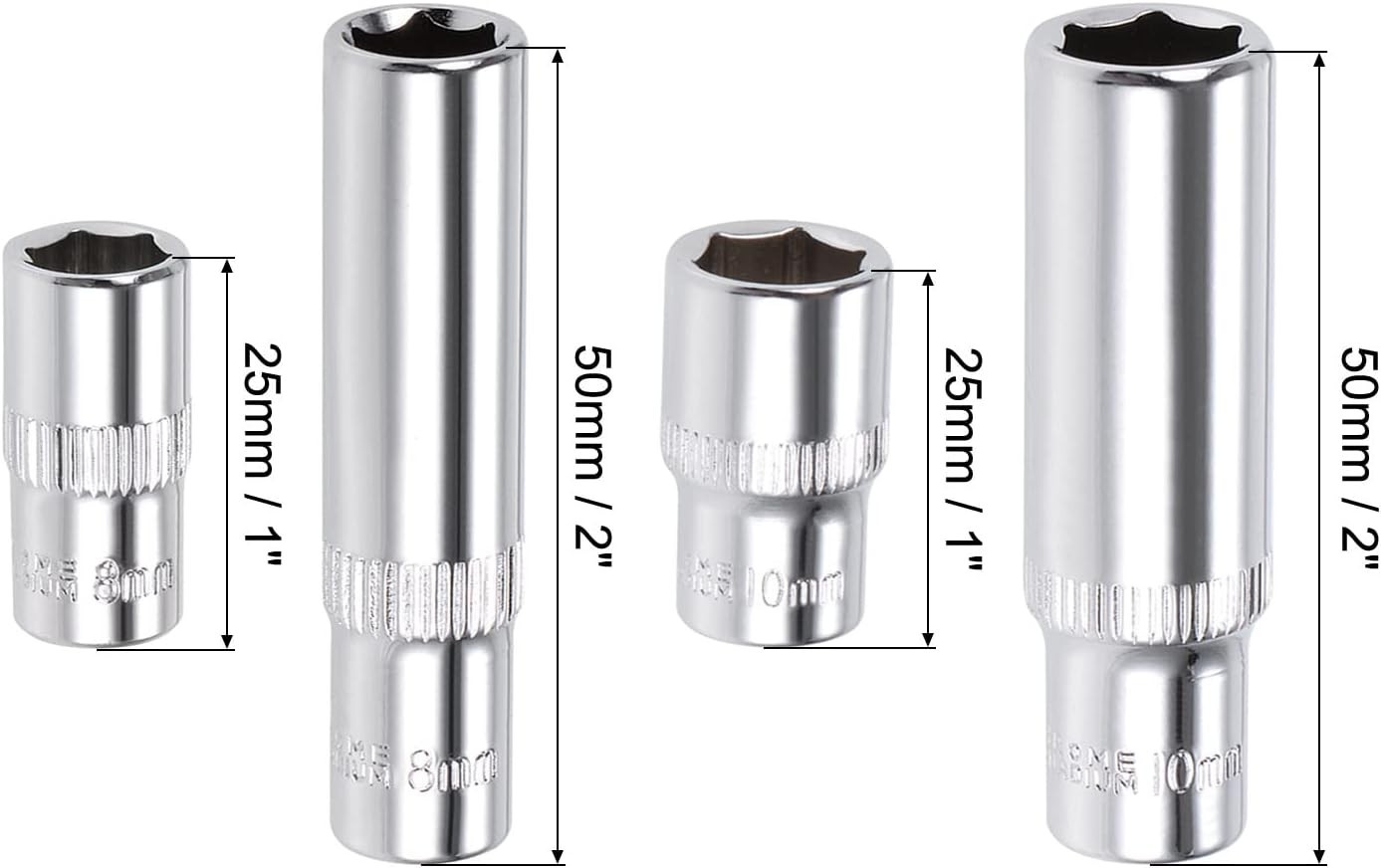1/4-inch Drive by 8mm & 10mm Deep and Shallow Socket Set, 6-Point CR-V Steel