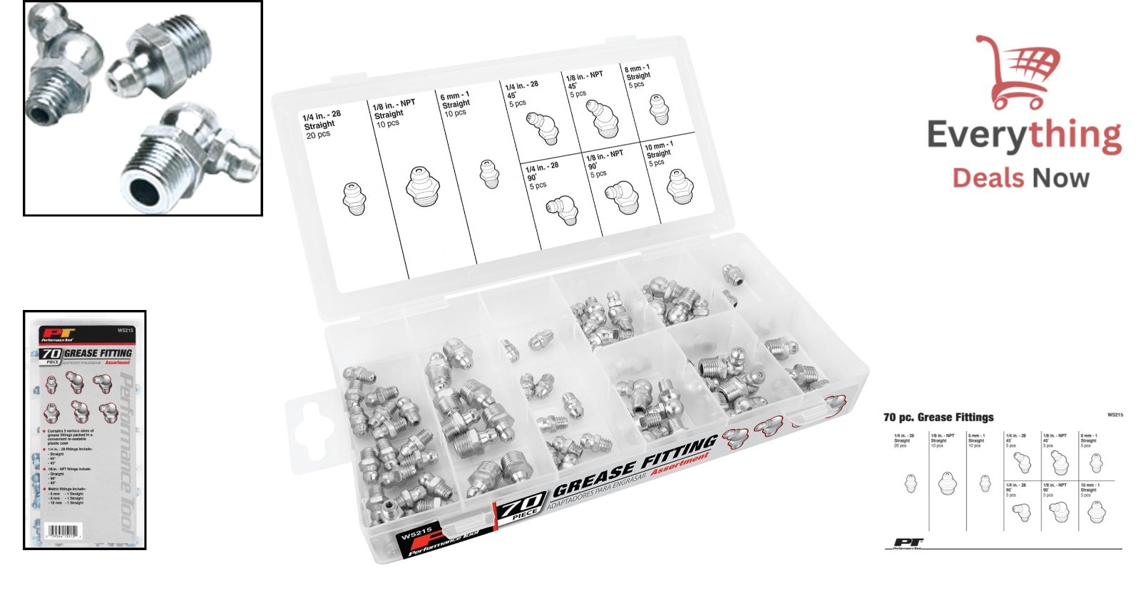 70-Piece Grease Fitting Set Versatile SAE/Metric Zerk Nipples with Storage Case
