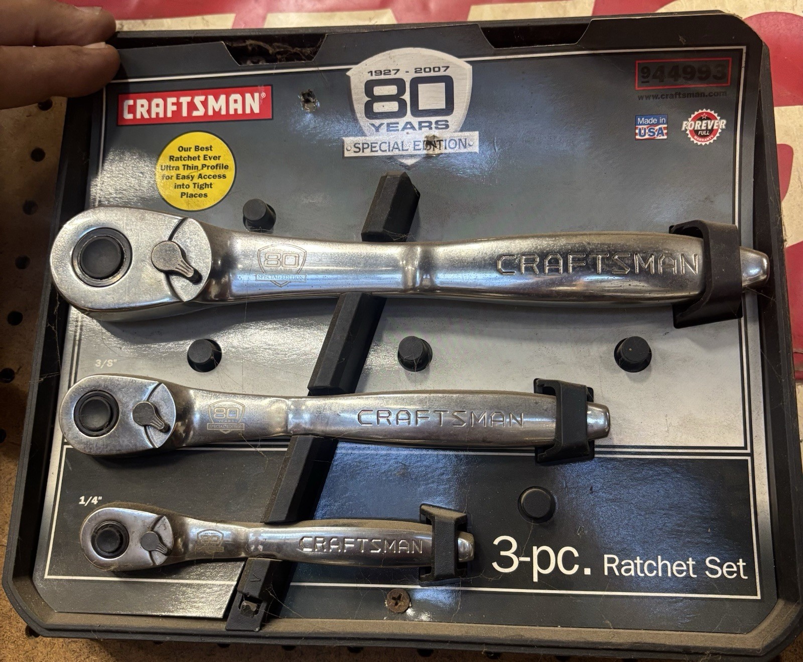 Craftsman 1/4 3/8 1/2 Thin Profile Ratchet 80 Year Set NOS USA Part #44993 Sears