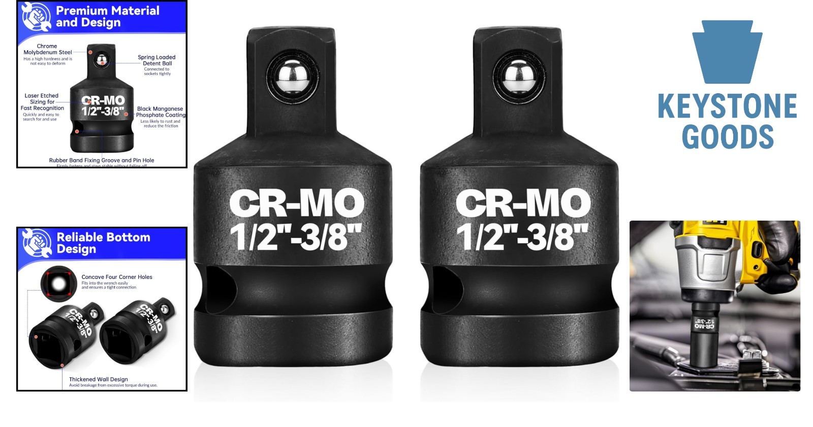 2-Piece Impact Socket Adapter Set 1/2″ to 3/8″ Chrome Molybdenum Steel
