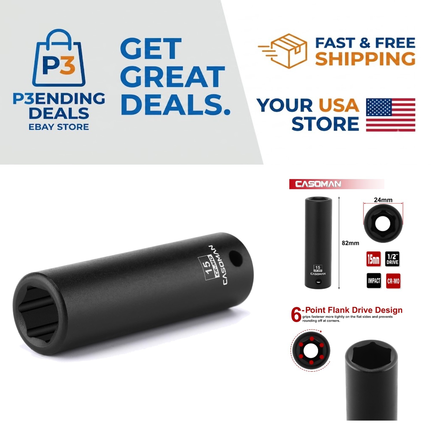 1/2″ Drive 15mm Impact Socket – Corrosion-Resistant CR-MO Steel with Assurance