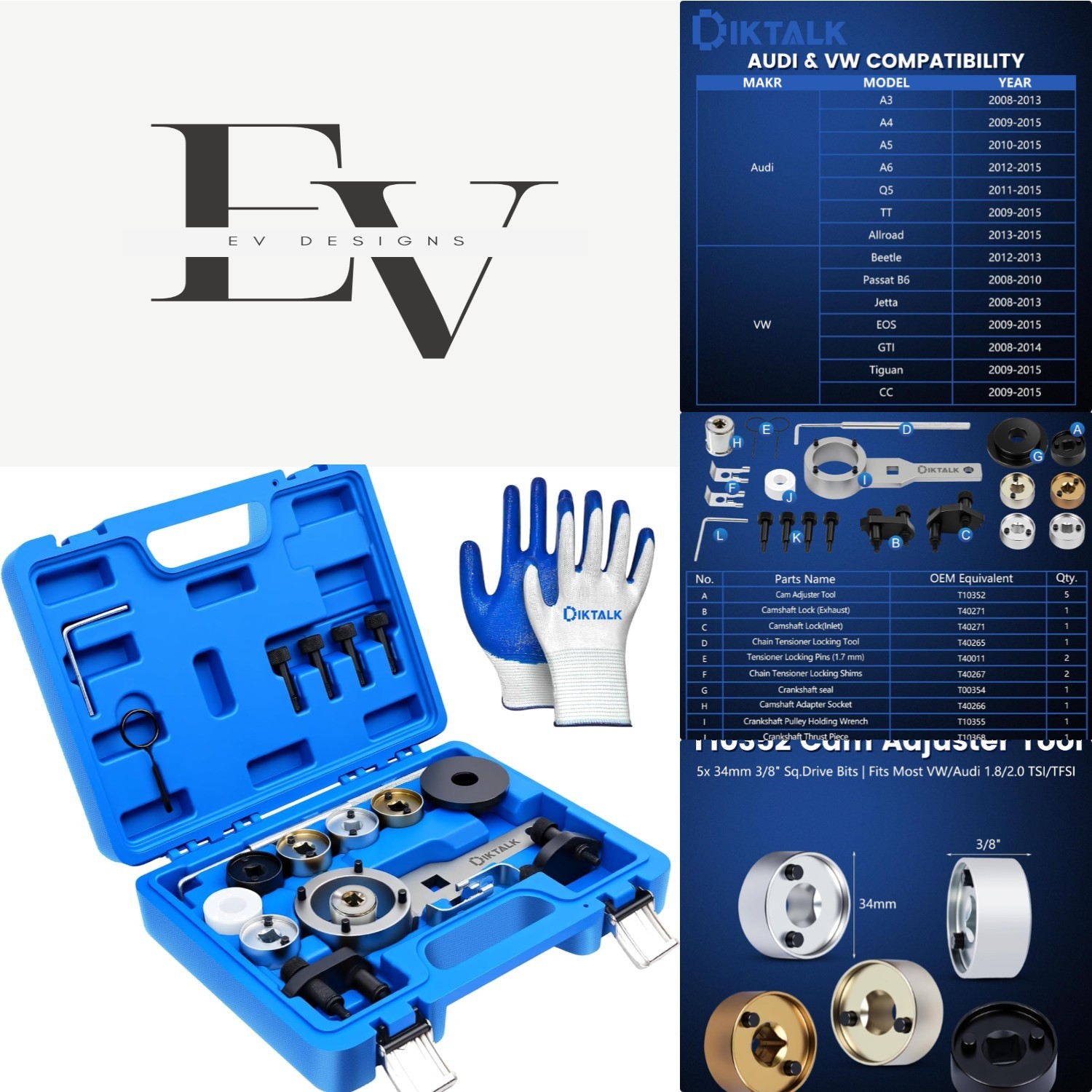 21-Piece Timing Tool Set for Audi/VW EA888 Engines 2006-2018, Quality