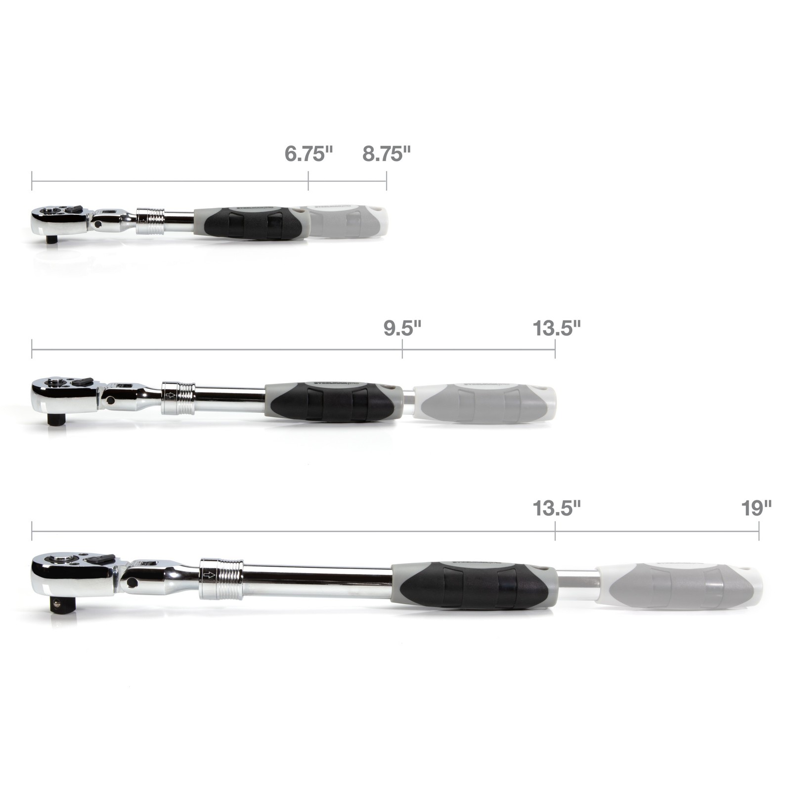 Steelman 3 Pc Extendable Flex Head Ratchet Set Tool Wrench Comfort Grip 96753