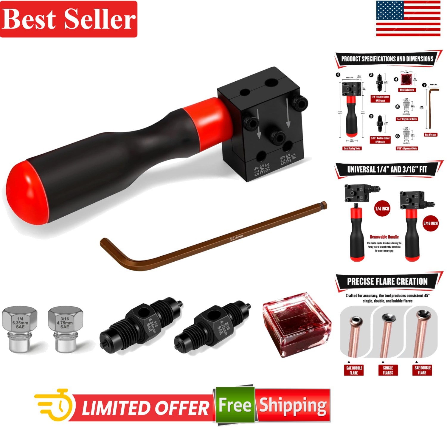 Brake Line Flaring Kit 1/4 3/16 In SAE Copper Aluminum Nickel-Copper Tubing