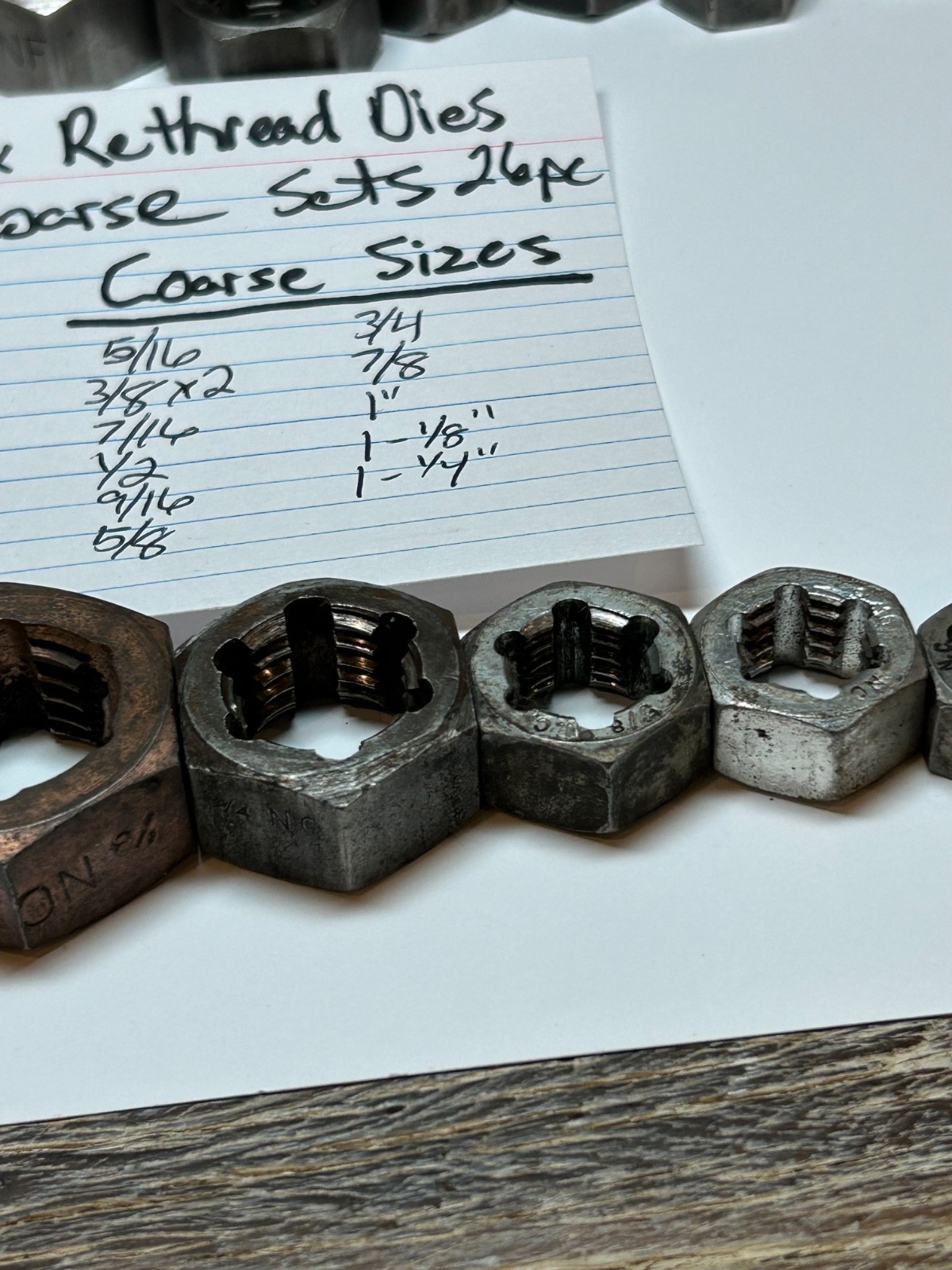 Snap On NF-SAE Fine & NC-USS Coarse Rethreading Dies Hex Nut Size Sets .25-1.25”