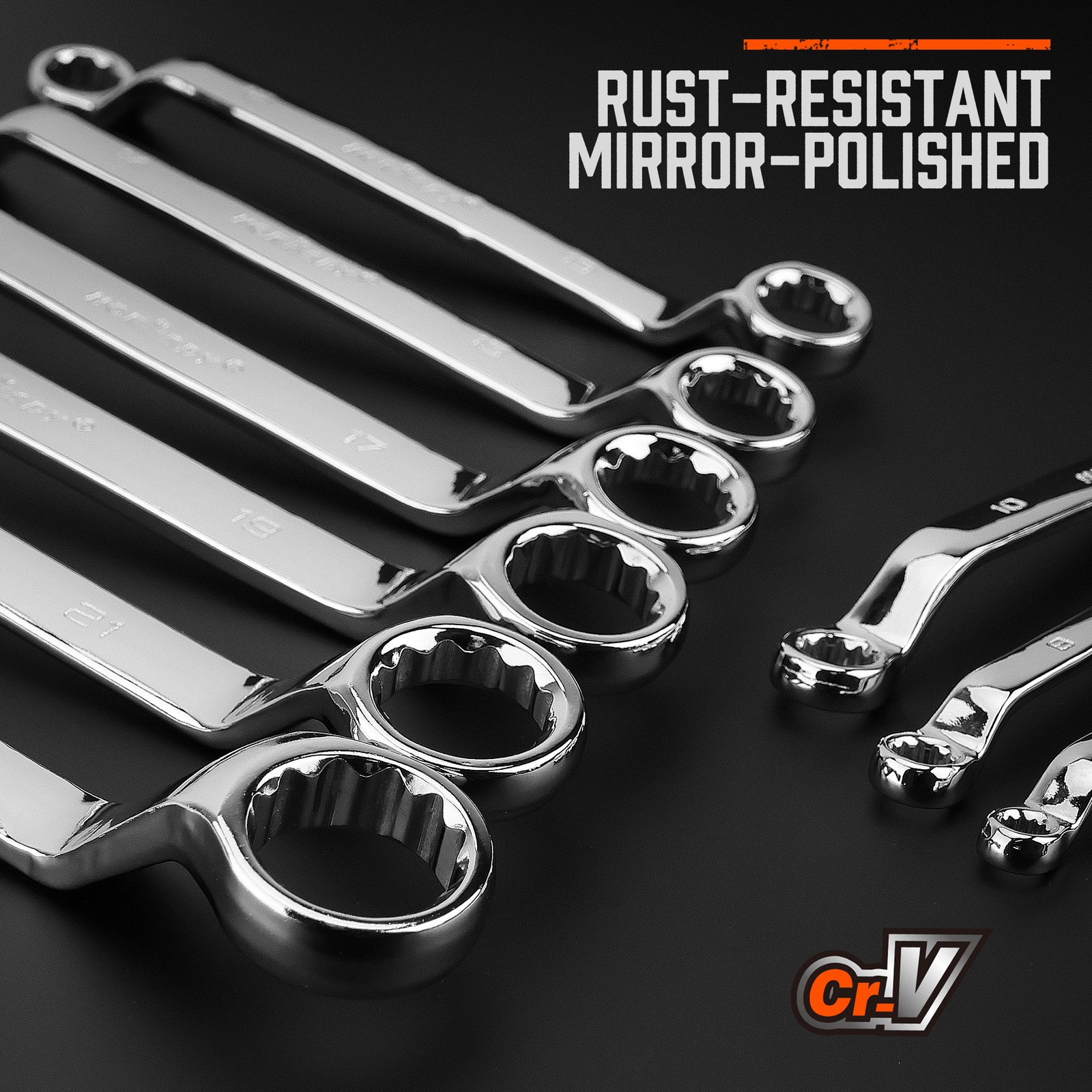 9Pcs Metric Offset Box Wrench Set with Rolling Pouch 50-Degree Metric 6-24mm