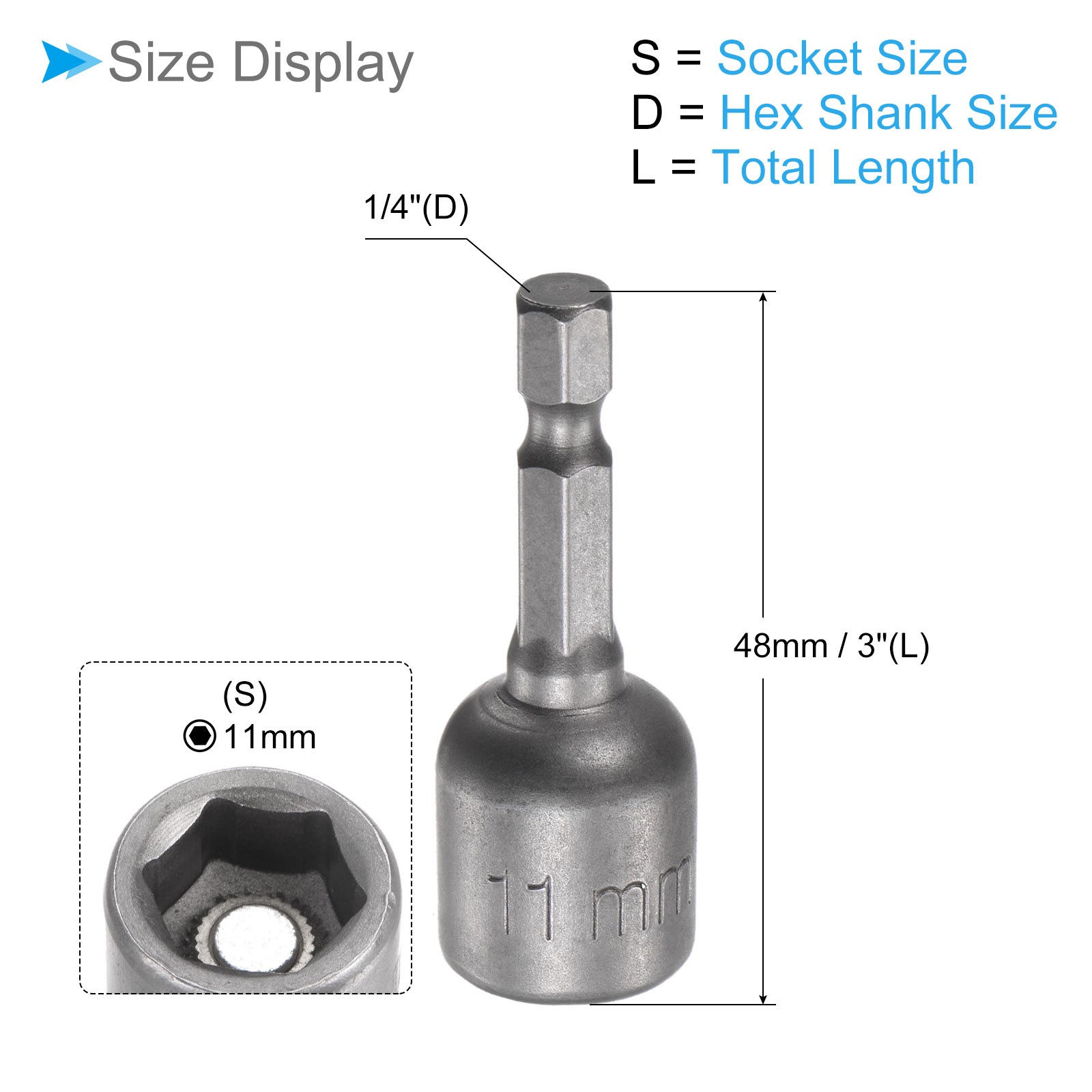 5pcs 1/4″ Hex Quick Change 11mm Magnetic Hollow Shaft Nut Setter 48mm