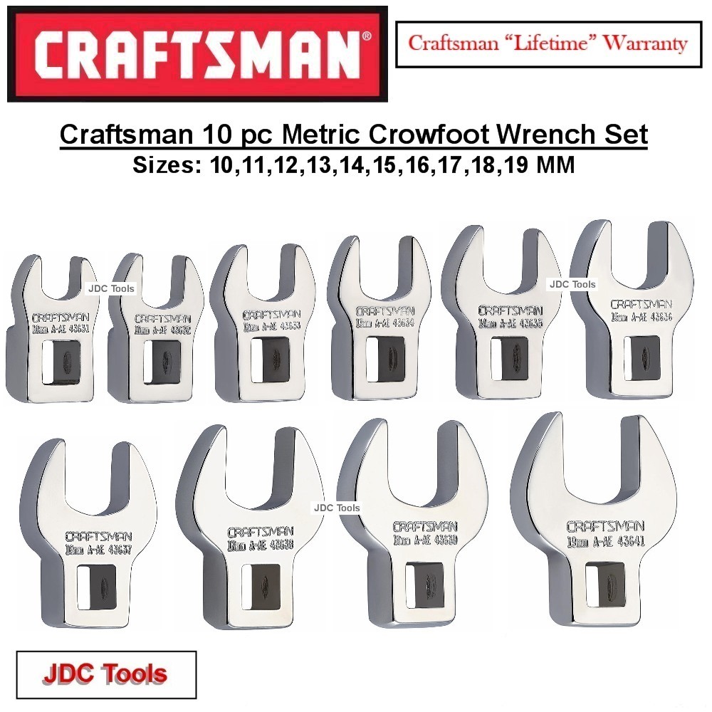 CRAFTSMAN HAND TOOLS 10pc METRIC MM FULLY POLISHED Crowfoot Wrench (10mm – 19mm)