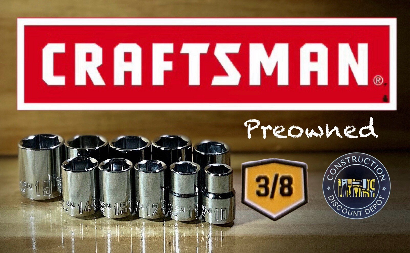 Used Craftsman 10 Piece 3/8″ Drive 6 Point Metric Socket Shallow Set