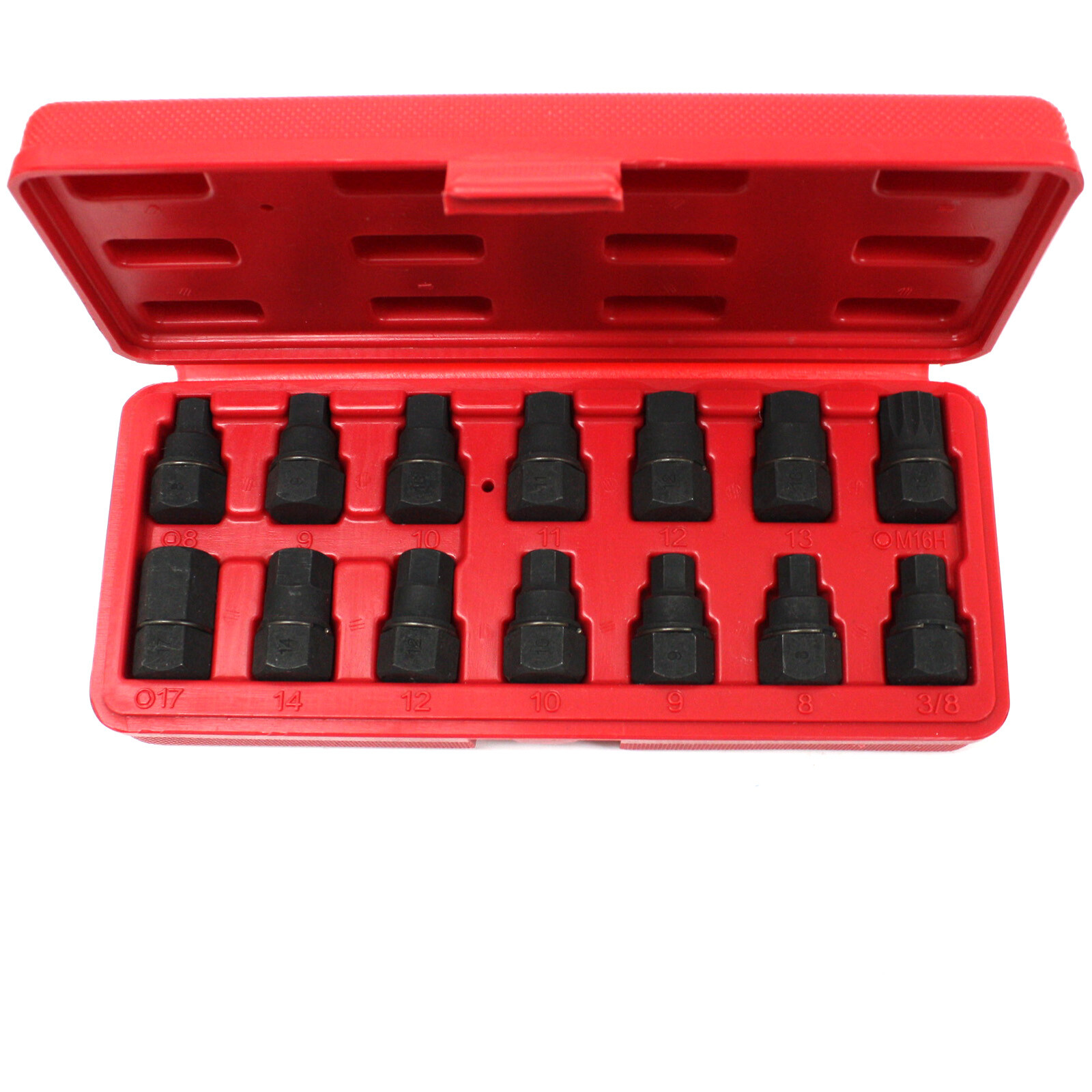 14 pc Master Oil Drain Plug Key Set 3/8″ Socket Drive Car Hex Square M16 Spline