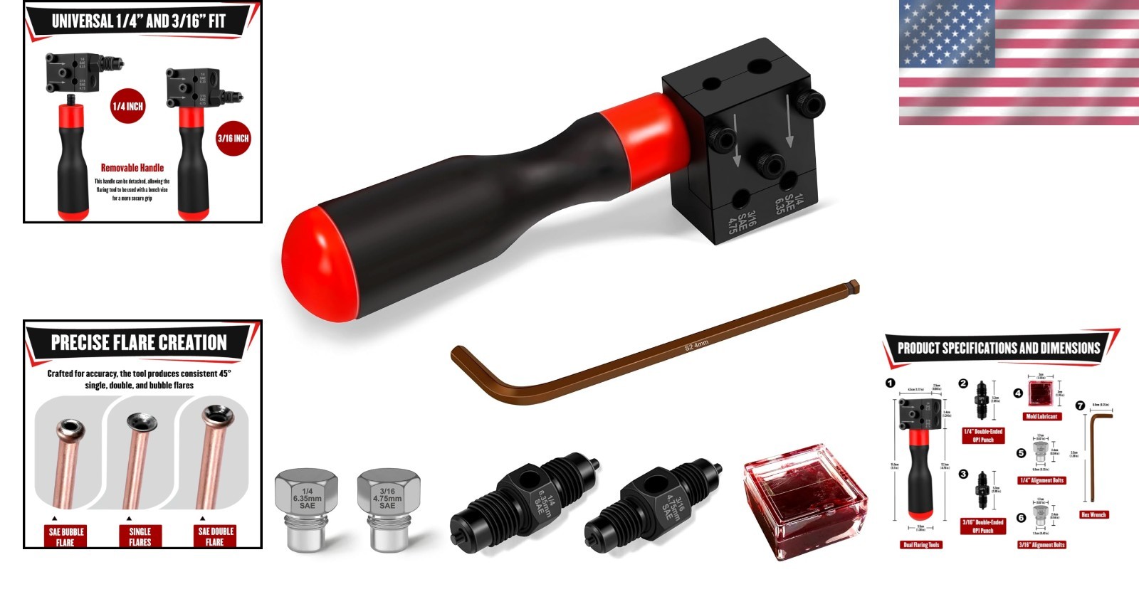 Brake Line Flaring Kit 1/4 3/16 In SAE Copper Aluminum Nickel-Copper Tubing
