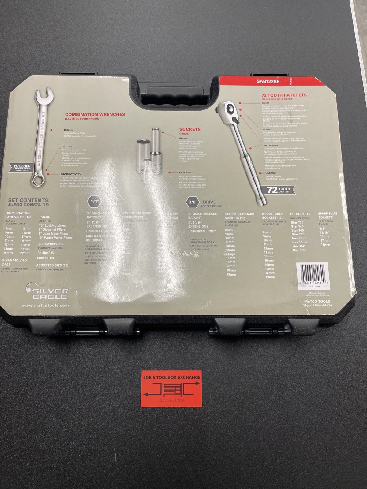 Matco Tools SAB122SE 122 PIECE 1/4″ & 3/8″ DRIVE SILVER EAGLE® MASTER TOOL SET