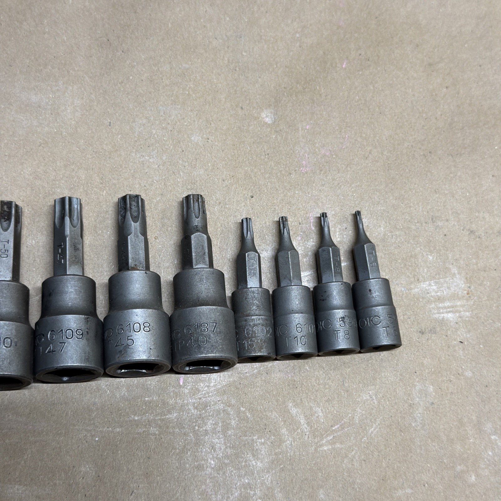 OTC Torx Bit Sockets Lot of 11 T(70,60,55,50,47,45,40,15,10,8,6) Used Lot