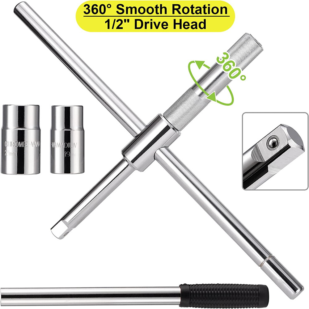23″ Universal Extended Lug Wrench, 4 Way Tire Iron Nut Wrench Set W/Socket