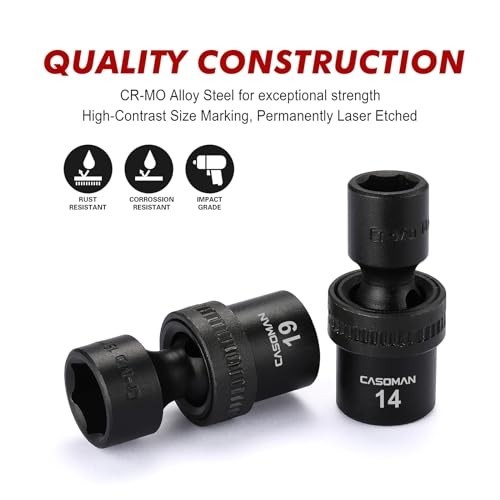 15 PCS 1/2″ Drive Universal Impact Socket Set, 6 Point Metric 10-24mm Tools
